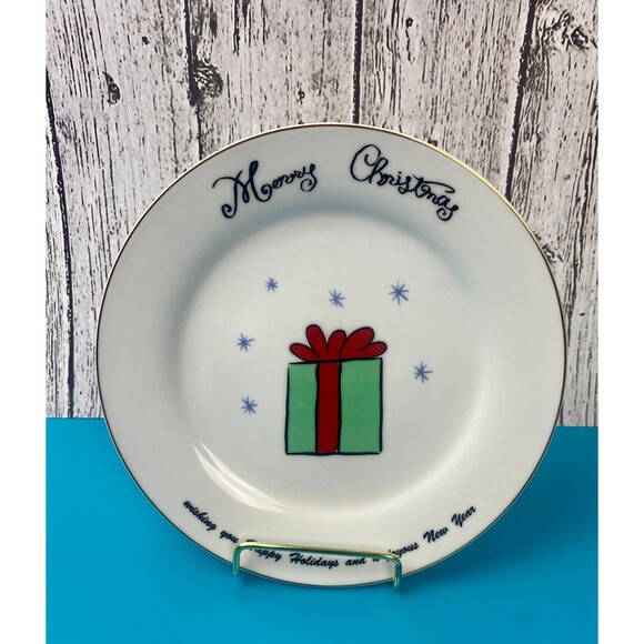 NWT Vintage Merry Brite Set of 4 Christmas Porcelain Dessert Salad Plates 7.5" - Picture 3 of 8